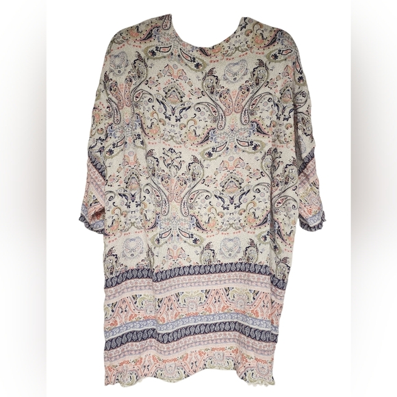 Dylan Ryan Paisley Kimono Cardigan Boho Swimsuit Cover Womens Size 2XL - Picture 2 of 5